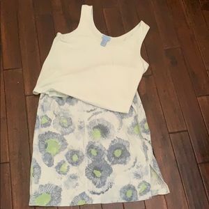 Sigrid Olsen SO blue linen skirt and cotton tank